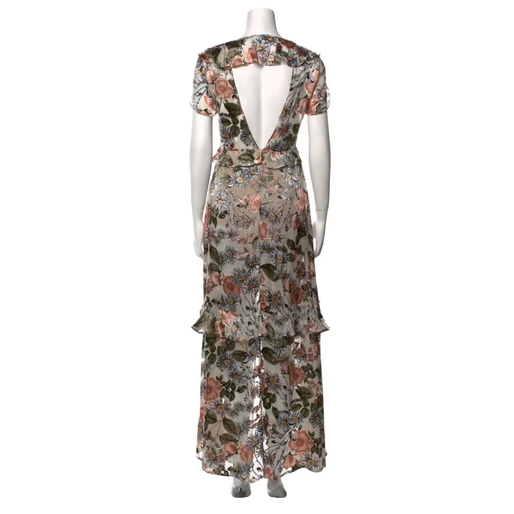 NWT! For Love&Lemons L Floral Luciana Silk Burnout Maxi Dress Backless Pink Tan - Picture 4 of 8